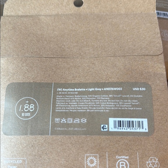 Allbirds Anytime Bralette Light Grey Size Large - Picture 3 of 3